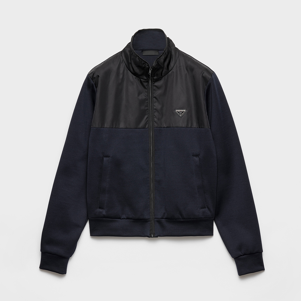 Prada black Clothing PRADA Blue black Cotton Fleece Zipper Jacket and Pants With Re-nylon#395736 View 2 | Nigo Office