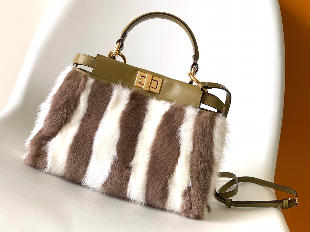 [TOP] FENDI Peekaboo Bag Mink/Lambskin Lining 23x10x16cm - Brown/White & GHW - 711 Luxury