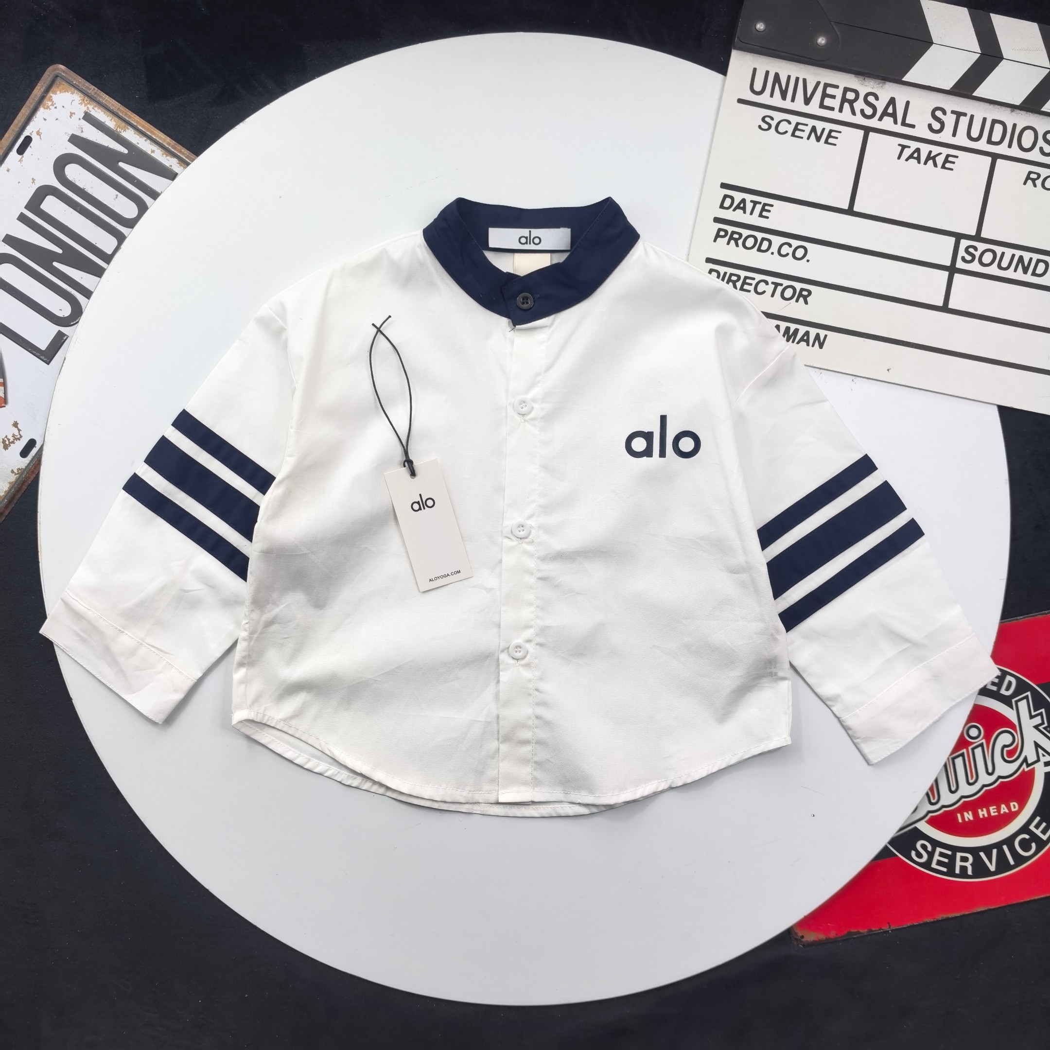 ALO Kids Stand Collar Striped Long Sleeve Button Down Shirt Cotton Boys Girls Casual Blouse Sizes 90-150