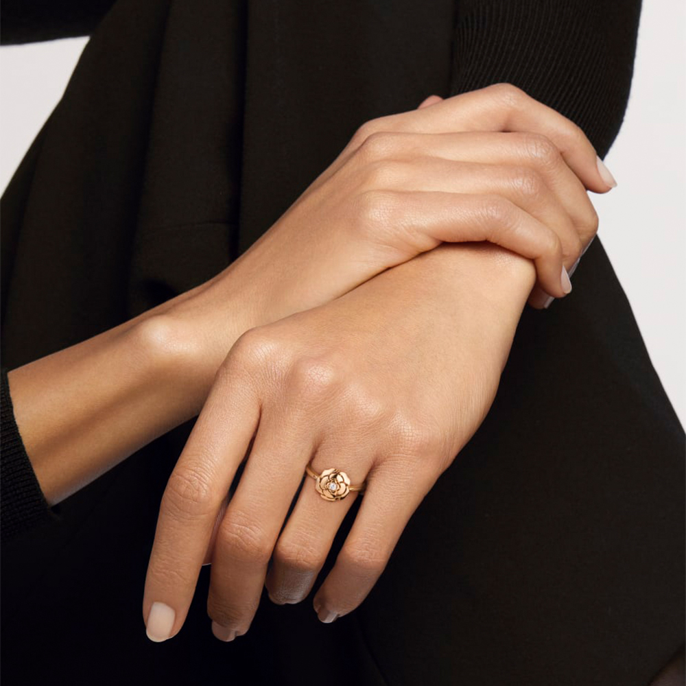 Chanel gold Ring CHANEL Extrait de Camélia Ring Rose Gold Diamond J11662 #389829 View 2 | Nigo Office