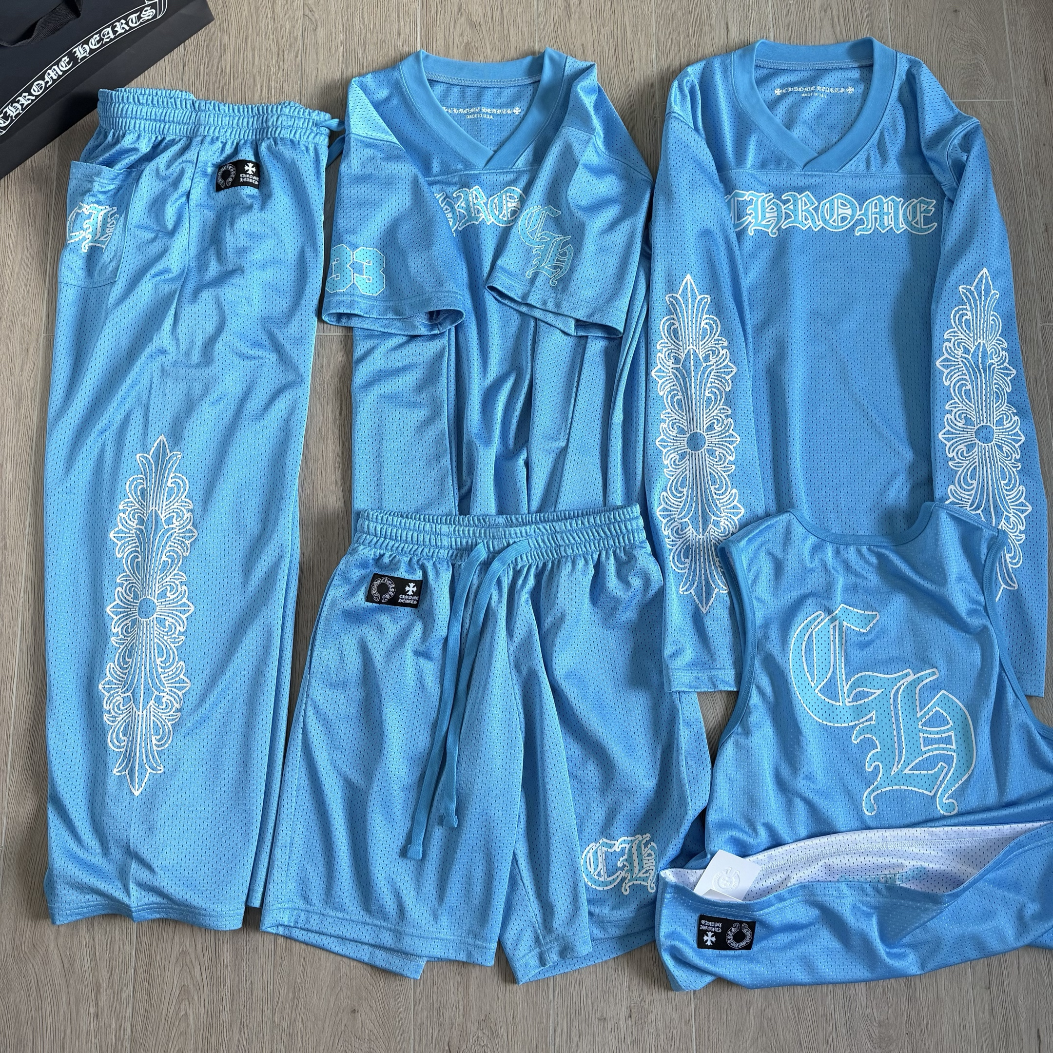 Chrome Hearts blue Clothing Copy Copy Copy Chrome Hearts Blue Mesh Hockey Jersey Shorts Pants T-shirt Sweatshirt Vest #390460