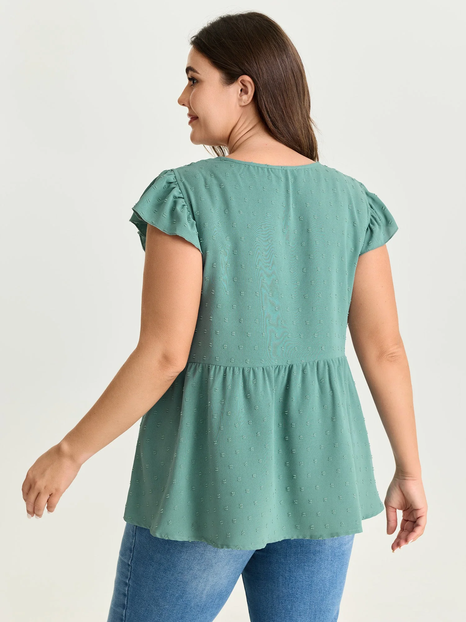 Textured Lace Panels Keyhole Neckline Blouse