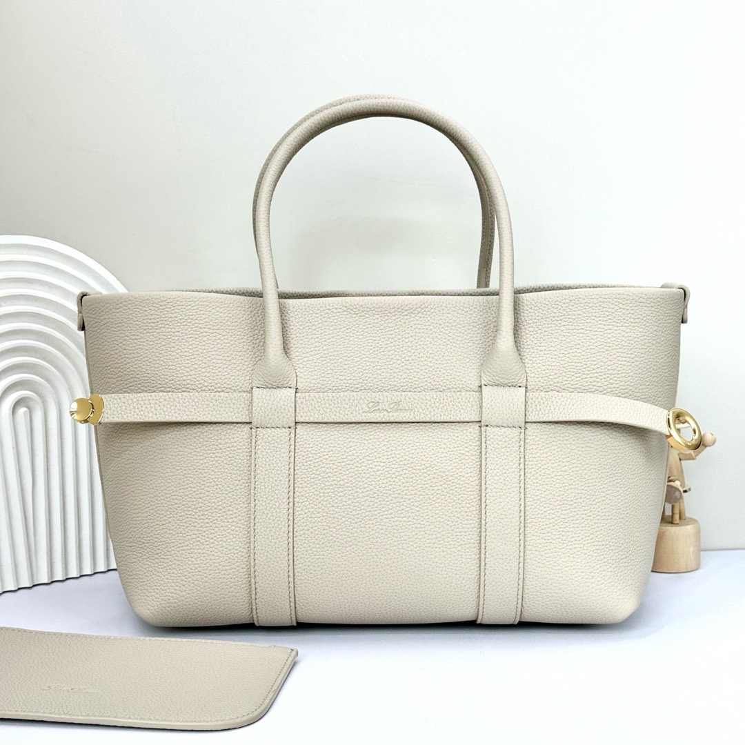 [TOP] Loro Piana Ghiera Shoer Bag Cowhide 28x19x12cm - Light Gray - 711 Luxury