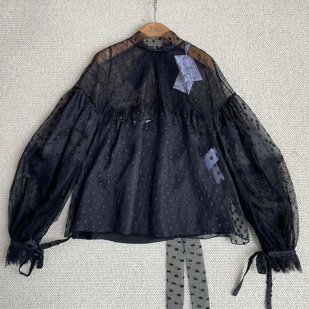 Dior Lace Polka Dot Embroidery Shirt #384328