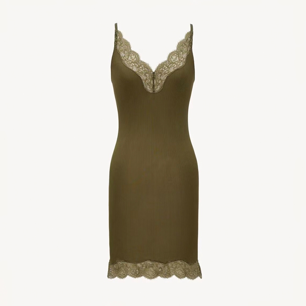 Saint Laurent Laced Slip Dress in Silk Jersey #388413