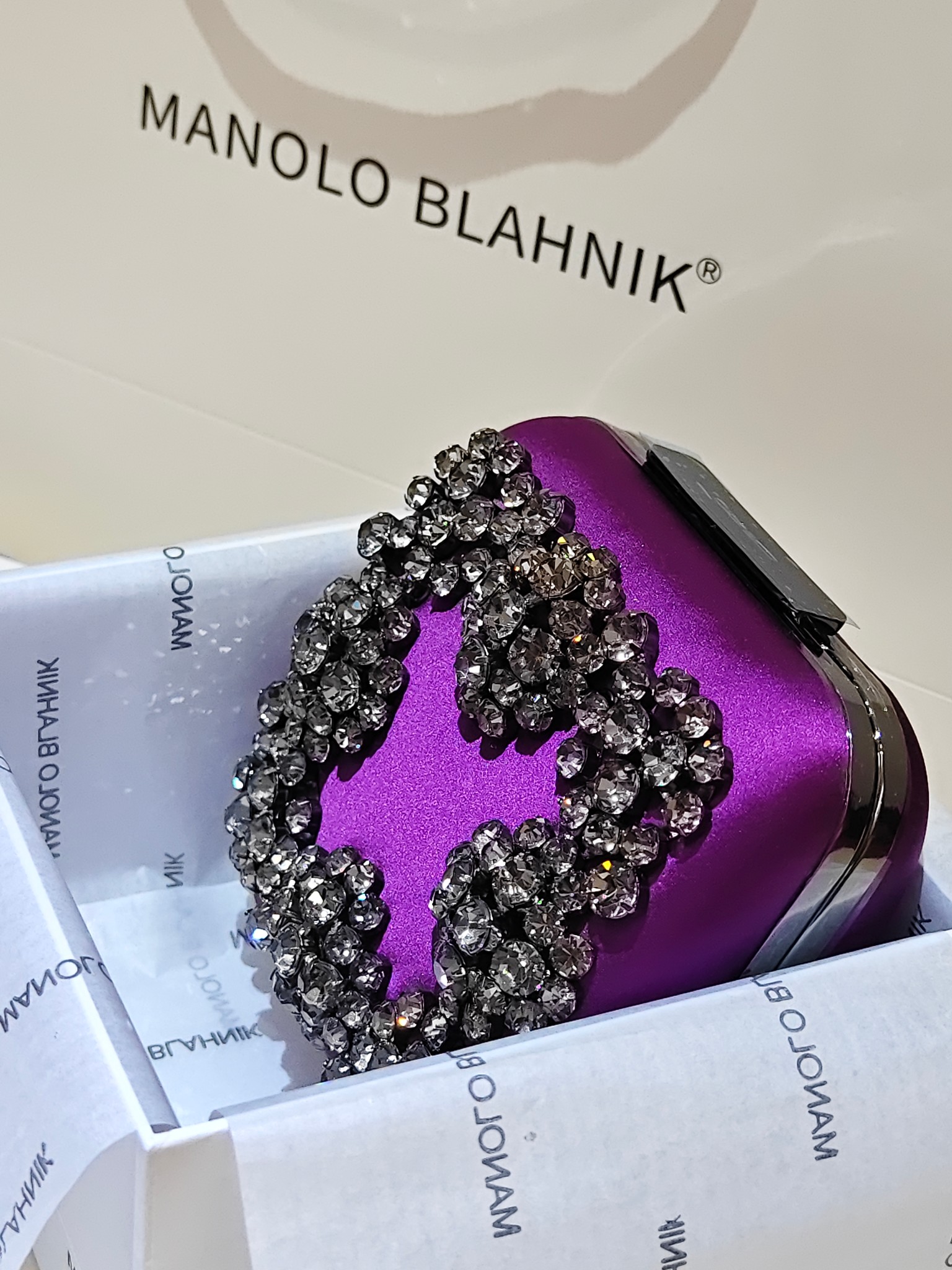 [TOP] MANOLO BLAHNIK Lace-patterned Square Bag 15.8*17*7.3cm - Purple - 711 Luxury