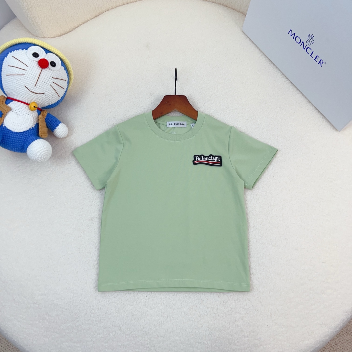 Balenciaga Unisex Kids Woven Patch Logo Crew Neck Short Sleeve T-Shirt Cotton Modal Boys Girls Summer Basic Tee Sizes 90-170