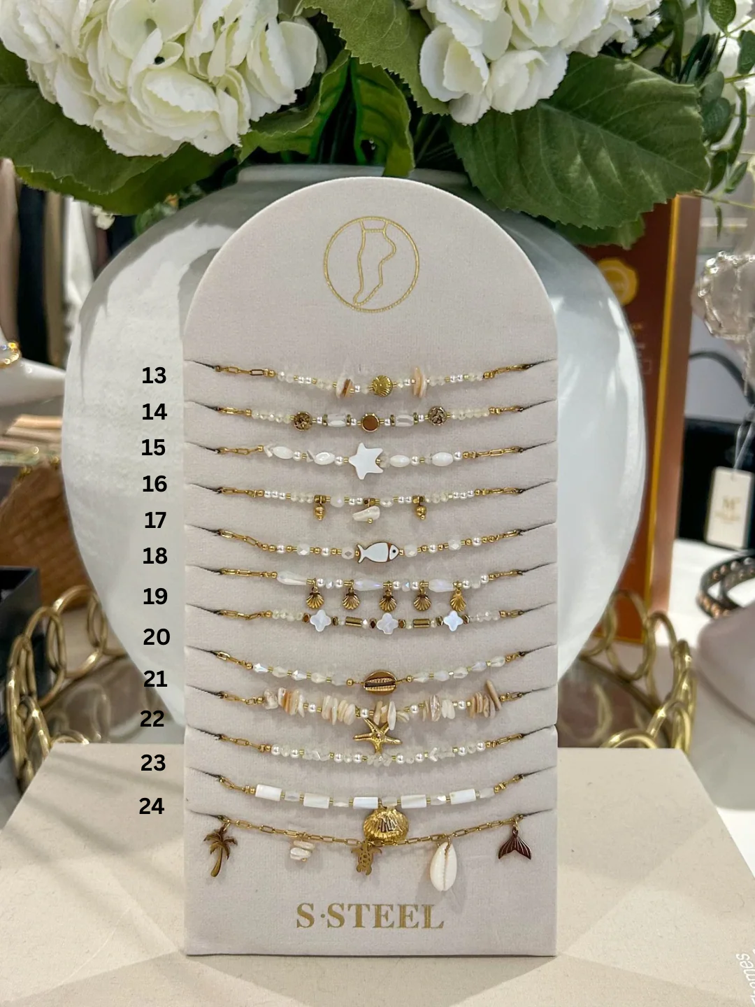 Gold Beaded White Anklets (24 Styles)