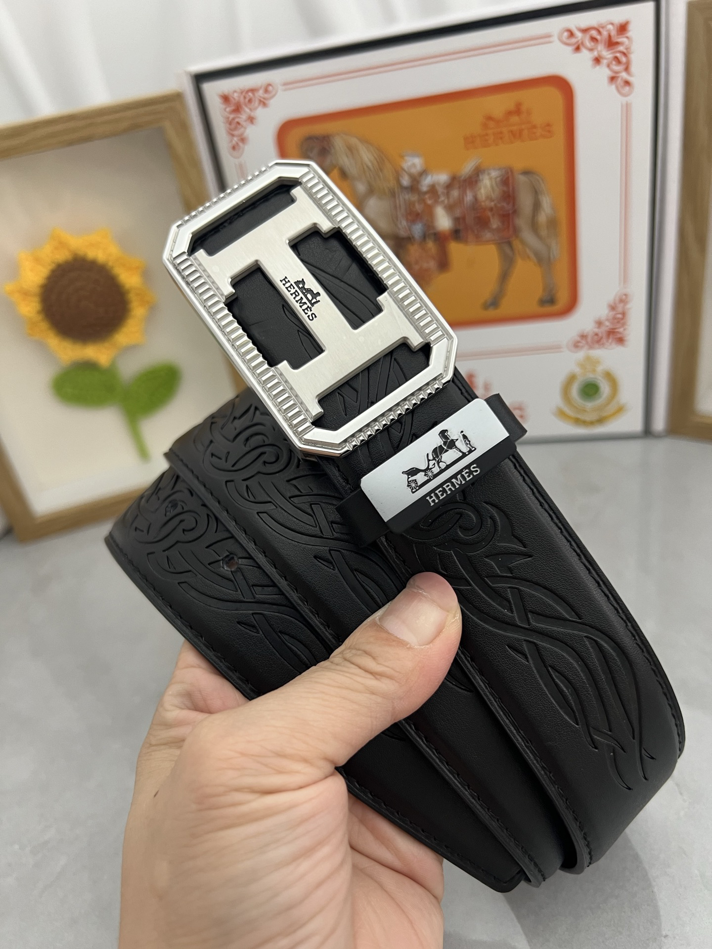 [TOP] HERMES Men's Buckle Logo Belt 3.8cm - Black - 711 Luxury