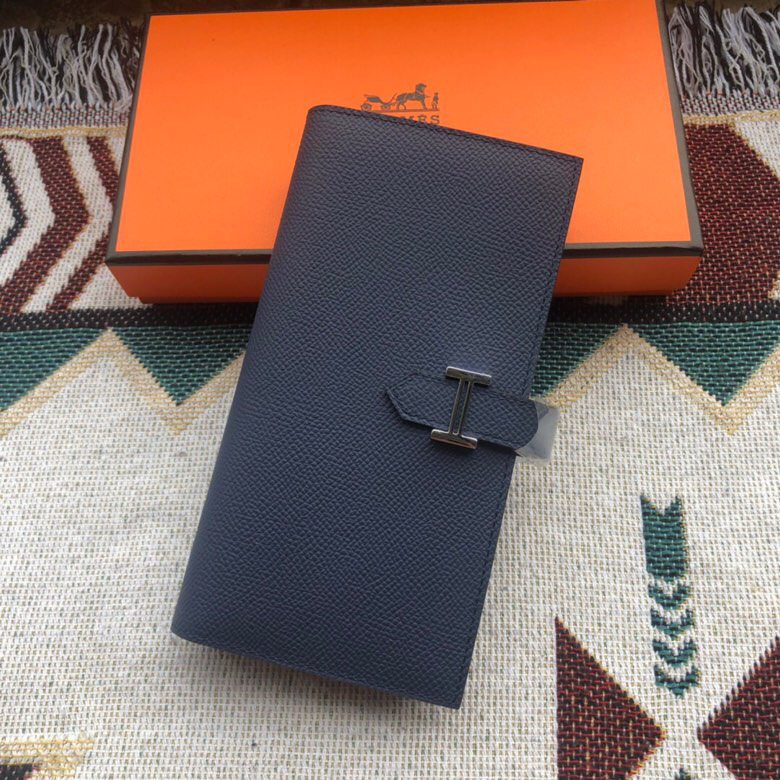 [TOP] HERMES Bearn Wallet Epsom Leather 17.5/9.5cm - Bleu Saphir - 711 Luxury