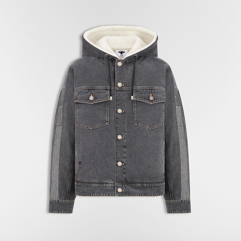 DIOR Dioralps Oversized Hooded Jacket Gray Cotton Denim With Dior Graphique Motif #333848