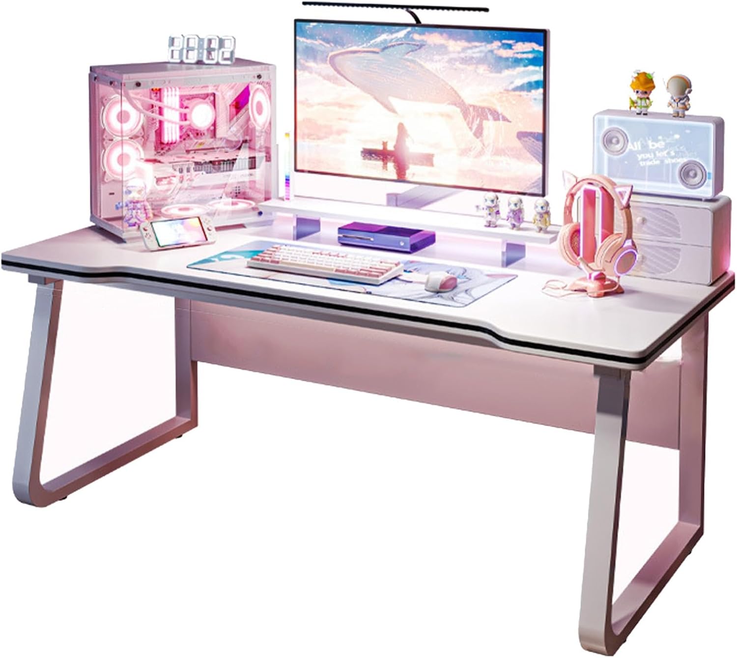U-Shaped Gaming Desk - 120x60x75CM Computer Workstation for Home Office & Student, Stylish E-Sports Table for Gamers, Durable & Functional PC Desk for Girls