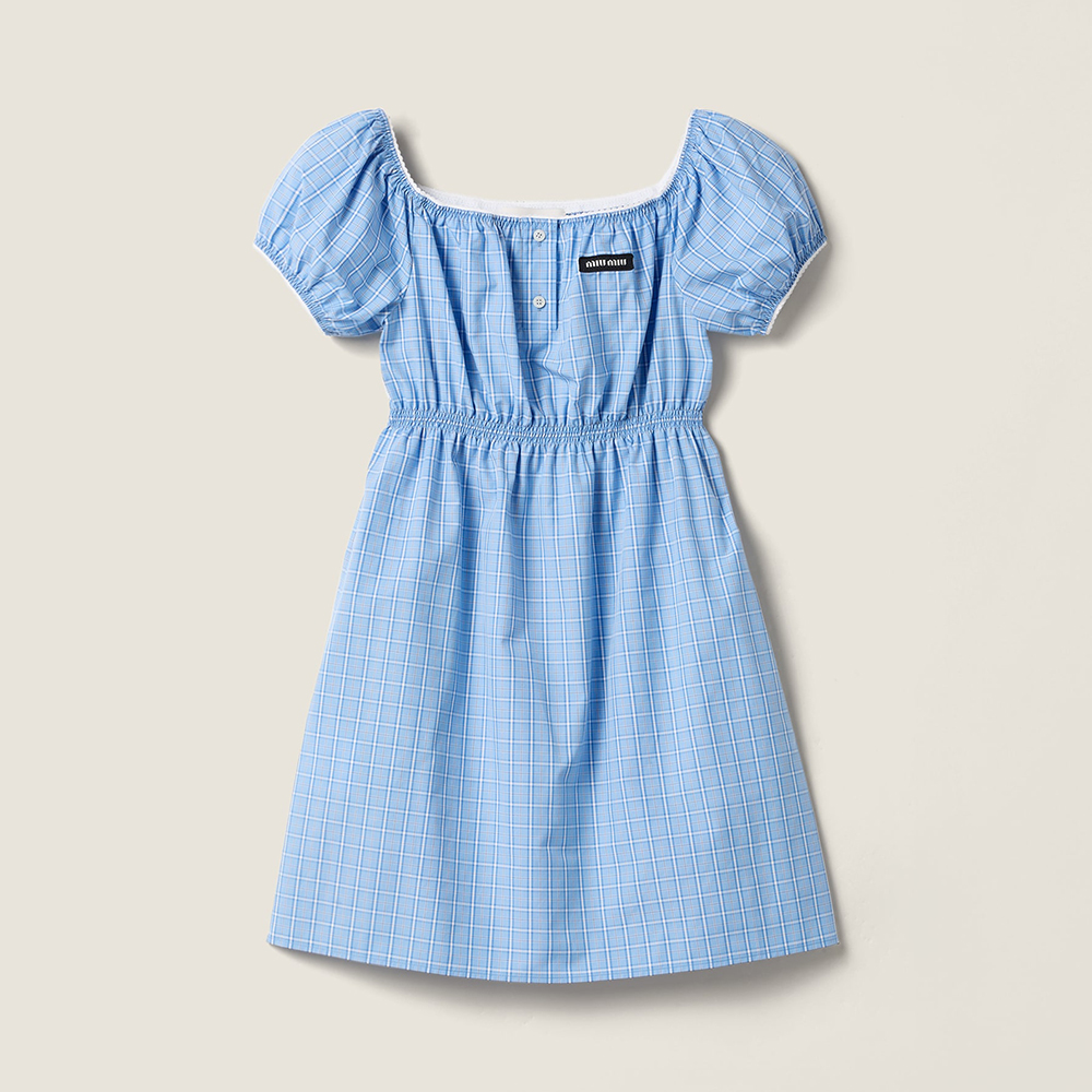 MiuMiu Light Blue Checked Poplin Mini-dress #383262