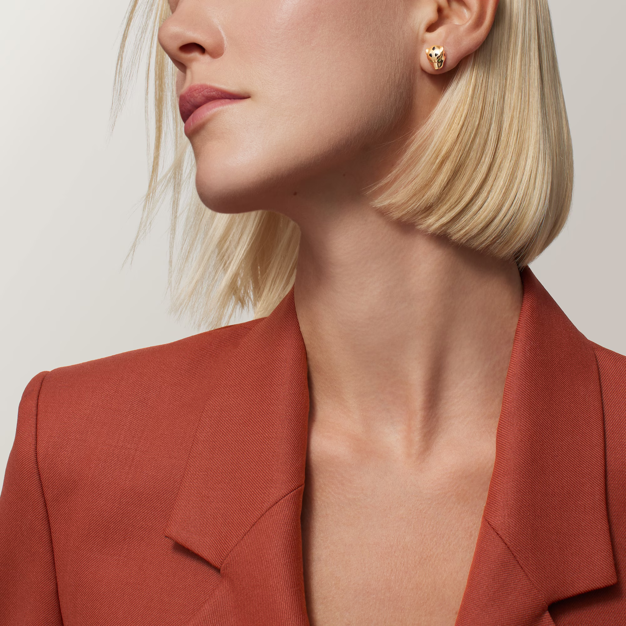 Carty Panther Motif Earrings, Yellow Gold, Black lacquer