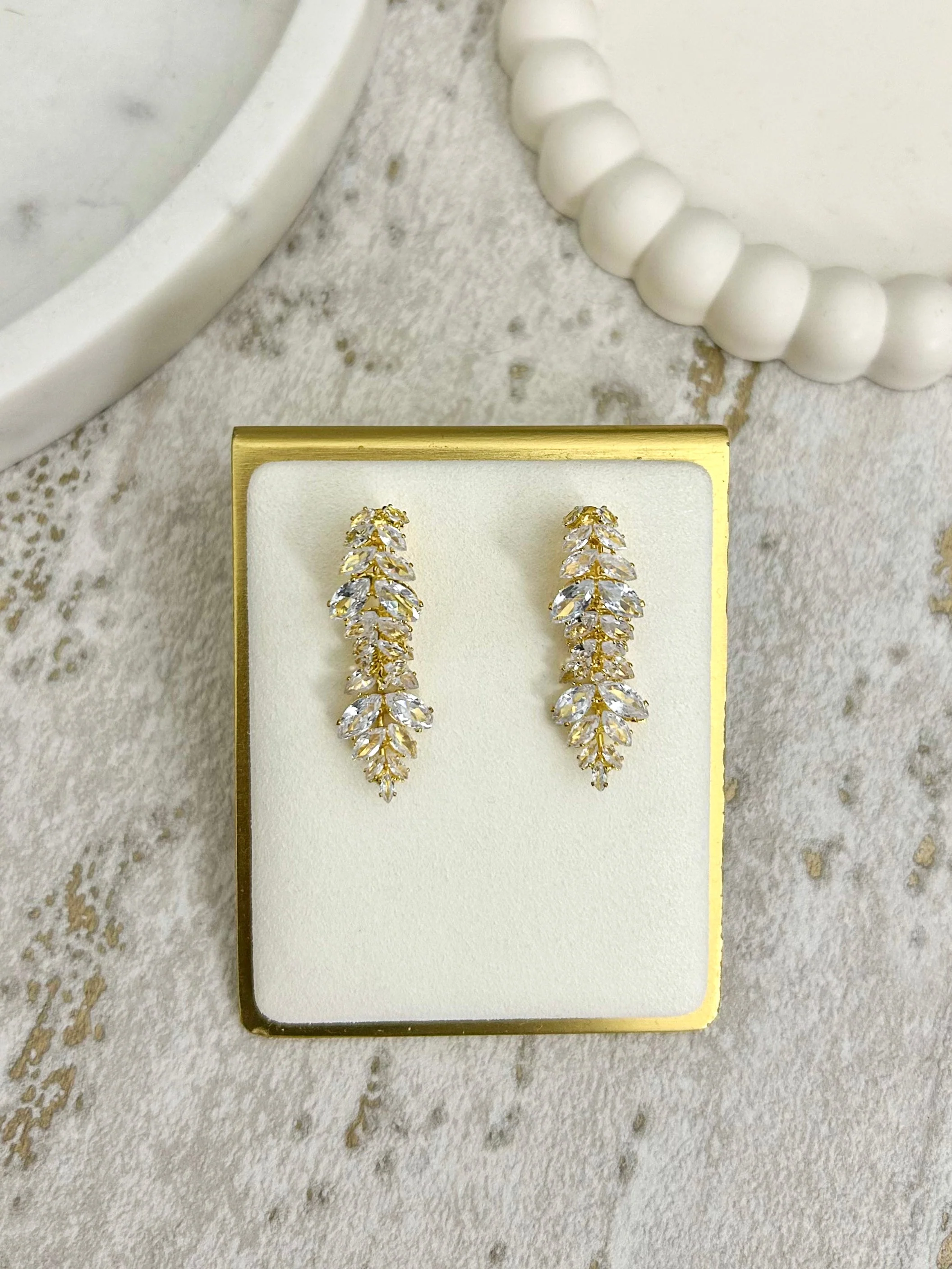 Double Back Diamante Leaf Cluster Earrings (2 Colours)