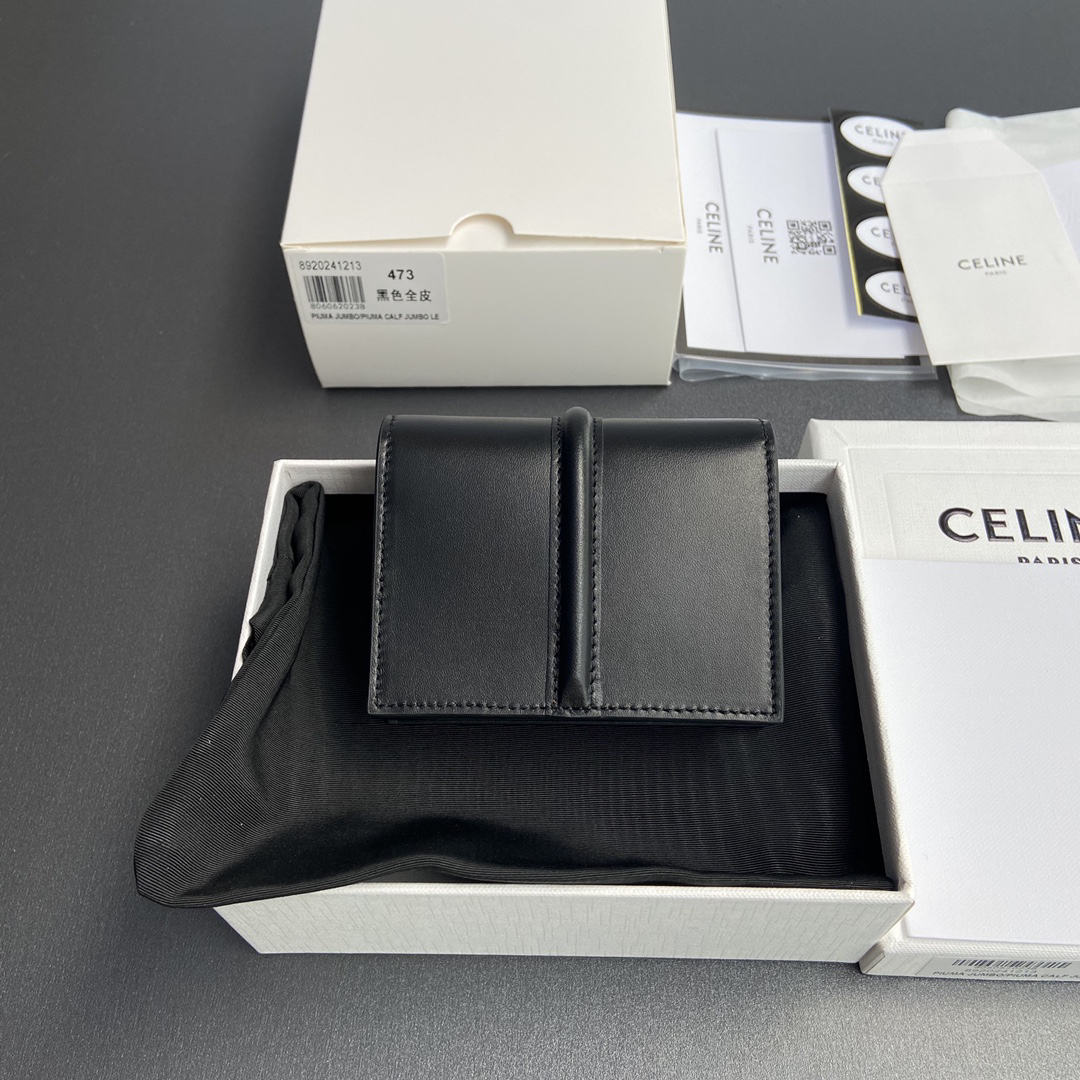 [TOP] CELINE Triomphe Calfskin Wallet 10.2-7.5-2.5cm - Black - 711 Luxury