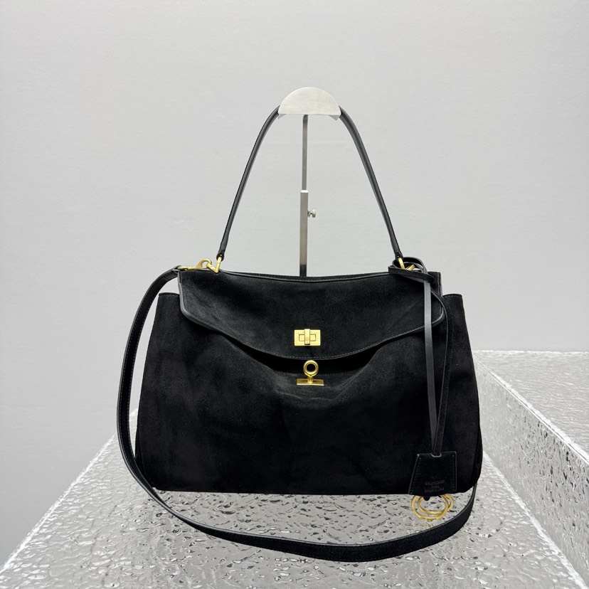 [TOP] BALENCIAGA Rodeo Bag Suede Leather 35x23x11cm - Black & GHW