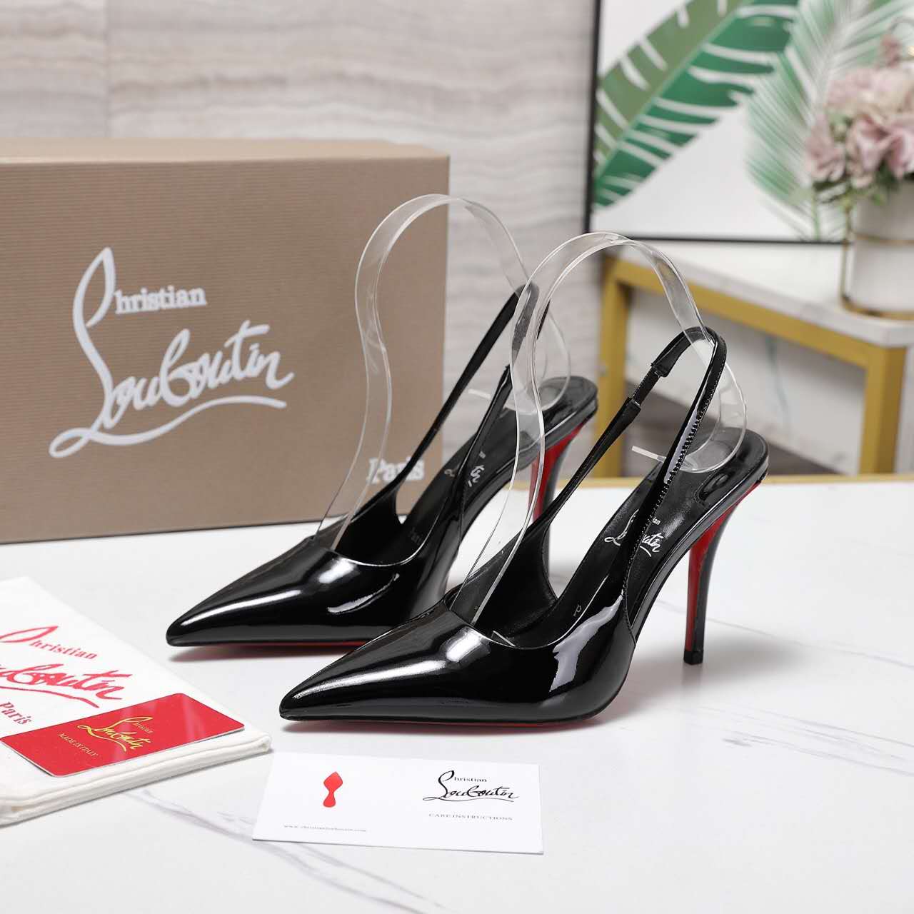 [TOP] Christian Louboutin CL High Heel Slippers - Black