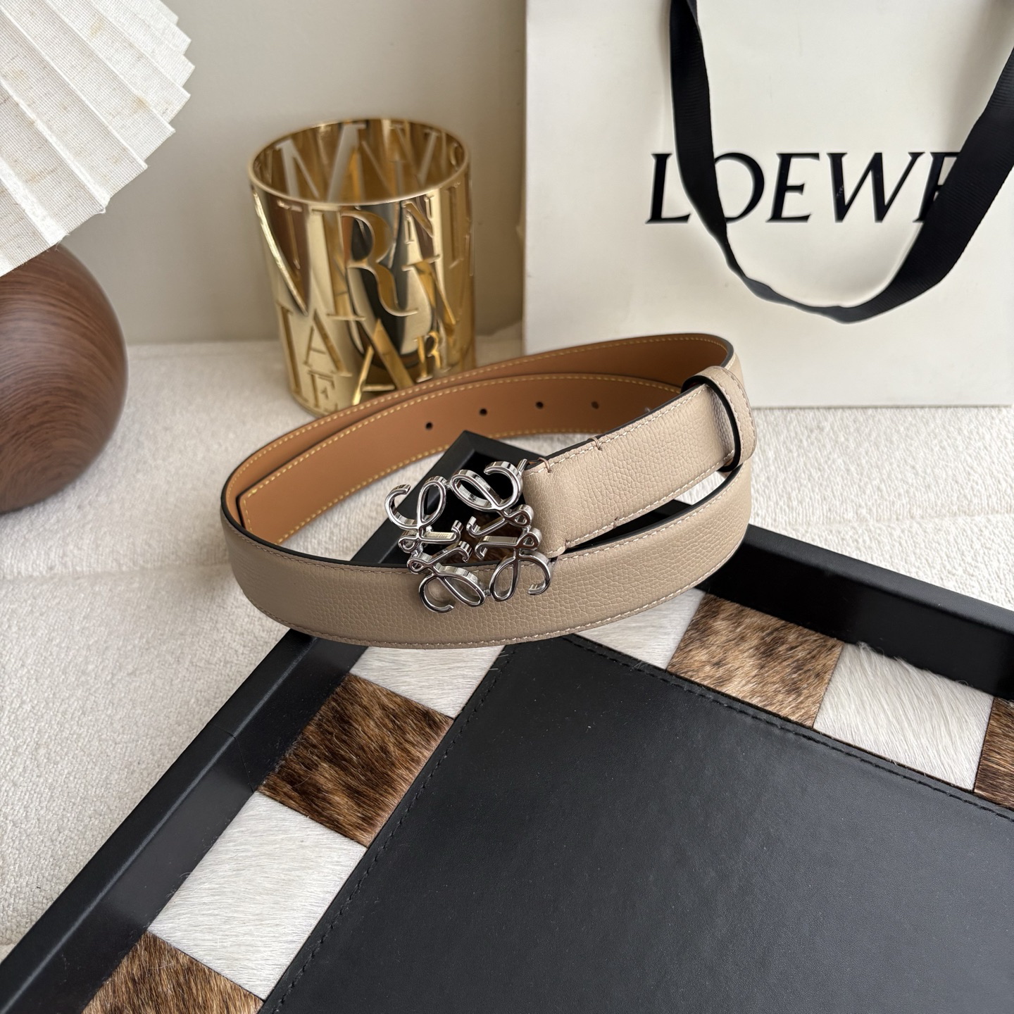 [TOP] LOEWE Leather Belt 2.8cm - Grey - 711 Luxury