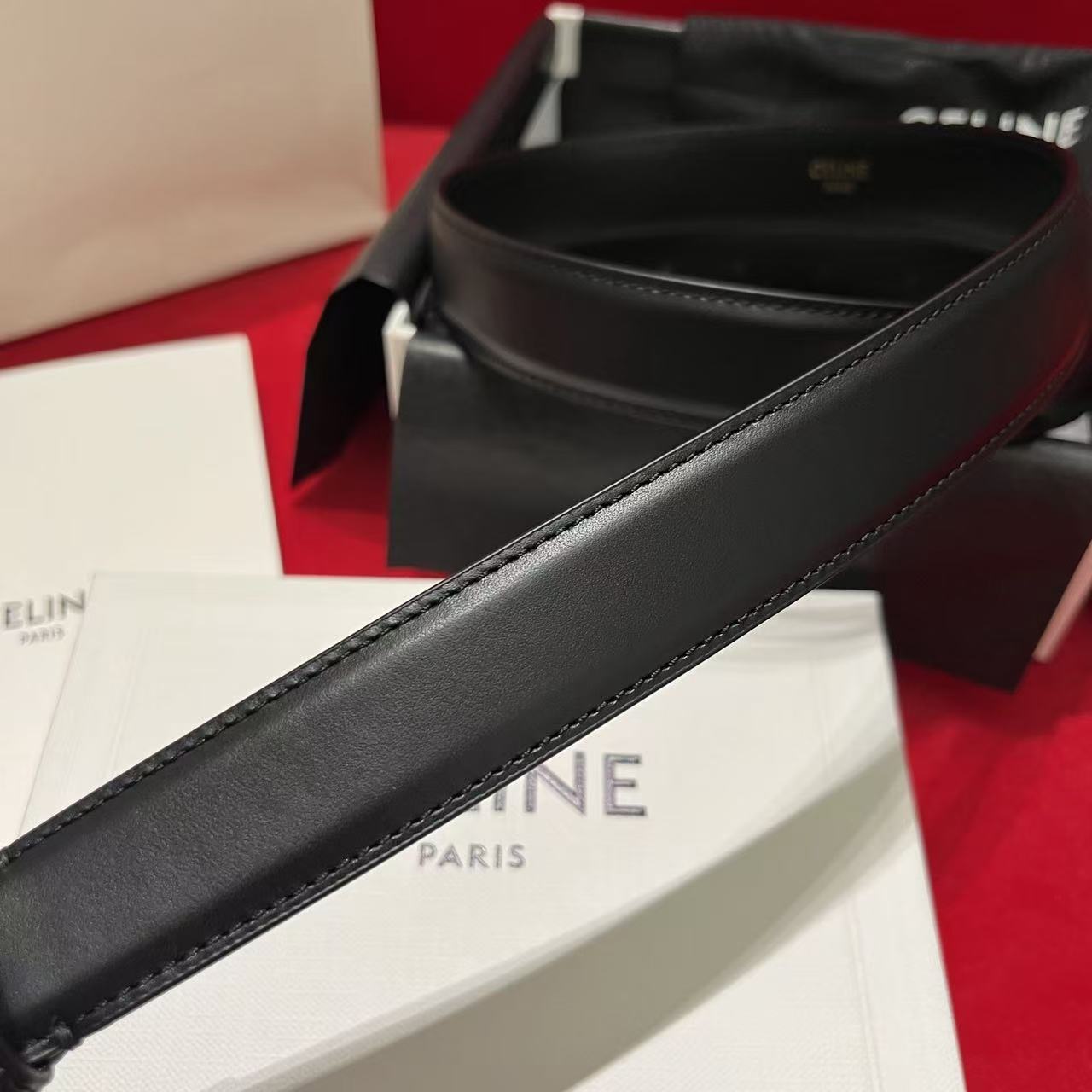 [TOP] CELINE Belt Calfskin 2.5cm - Black - 711 Luxury