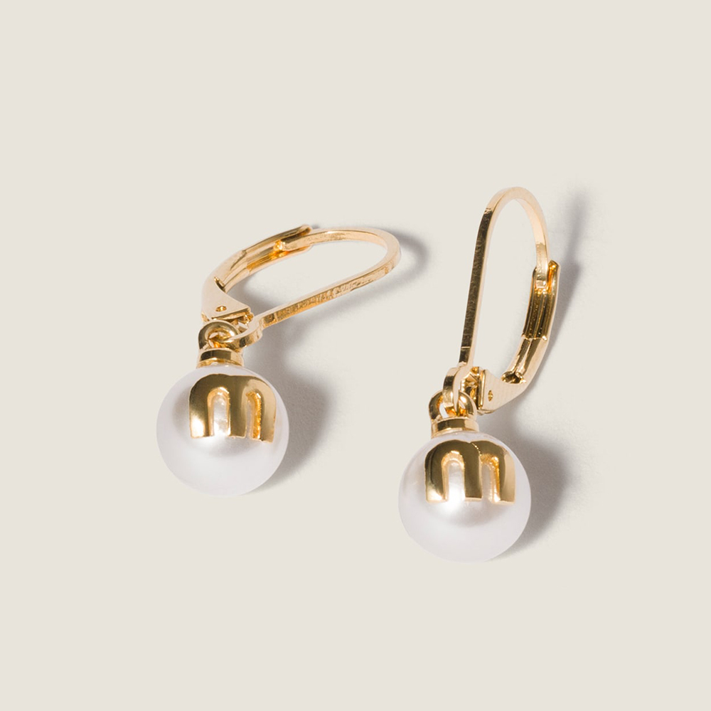 Designer cream Jewelry MiuMiu Gold cream Metal Earrings #393709 | Nigo Office