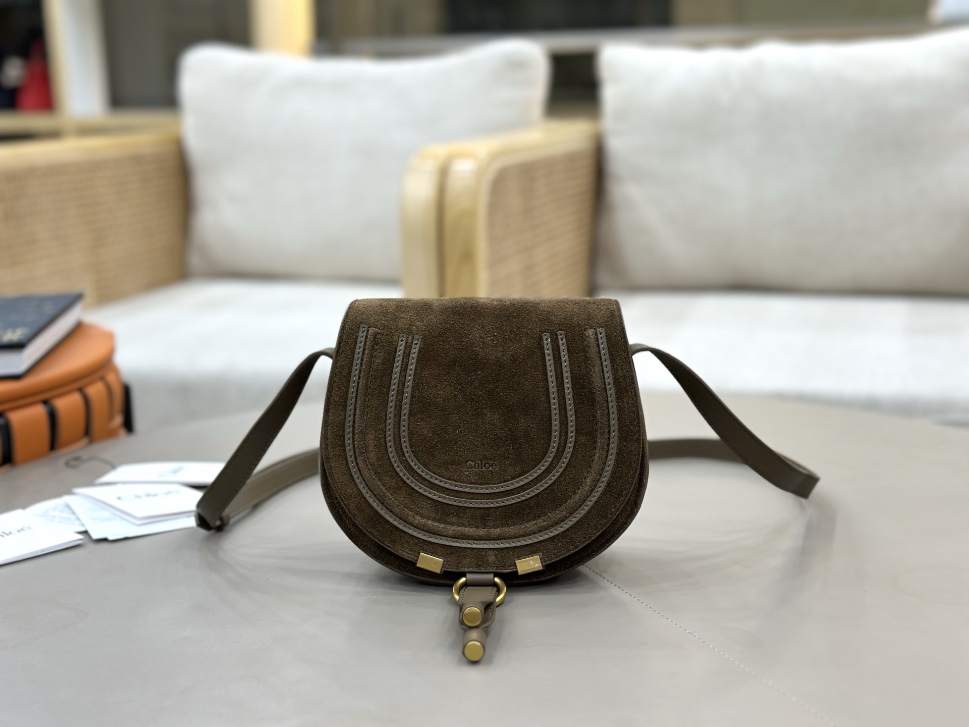 [TOP] Chloe Marcie Bag Suede Leather 19*16*9cm - Green - 711 Luxury