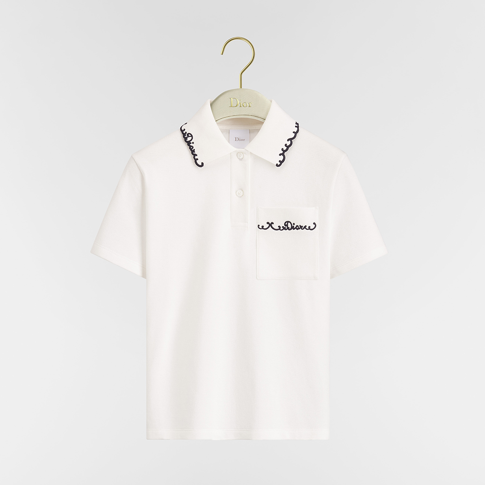 DIOR Embroidered Polo Shirt White and Black Cotton-Blend Piqué #384360