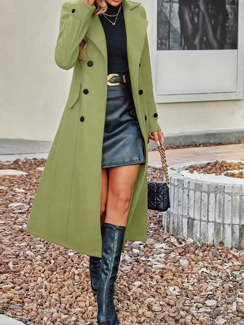 New Women Double Breasted Simple Design Woolen Coat
