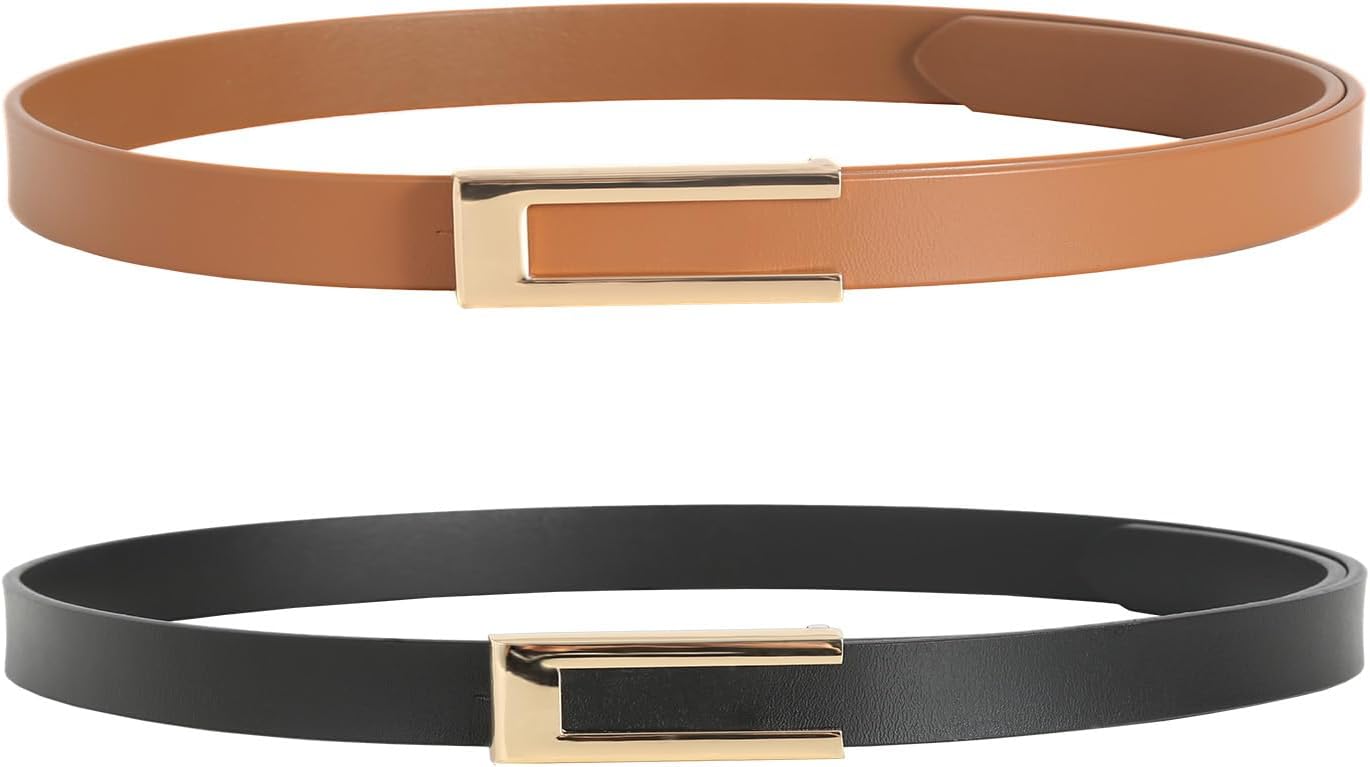 YooAi Womens Leather Belt Skinny Waist Belt for Dresses Jeans Pants with Gold Buckle