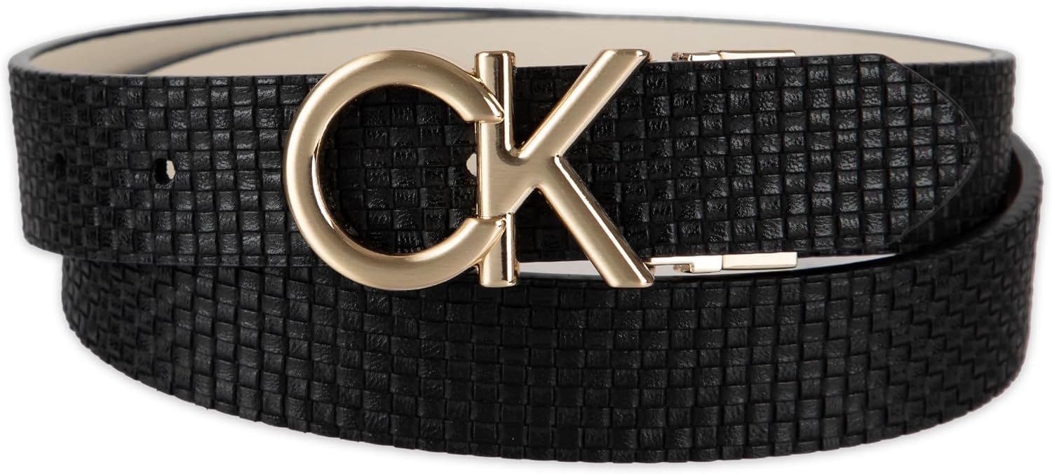 Calvin Klein Women's Two-in-One Reversible CK Monogram Plaque Buckle Dress Belt (Regular and Plus Sizes)