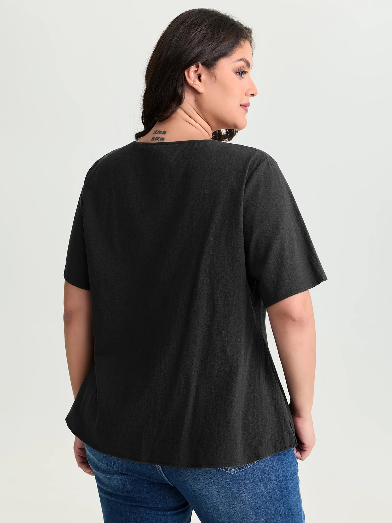 Cotton Triple Bow-Tie Front Plain Shirt