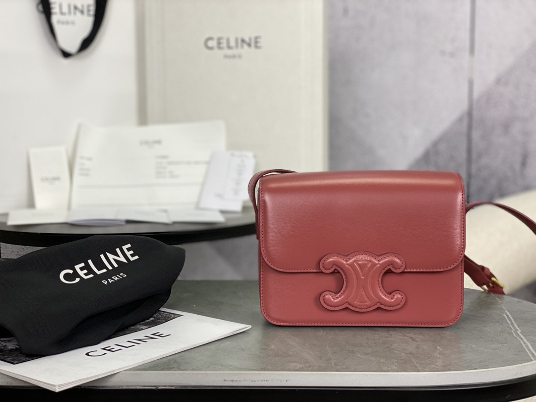 [TOP] CELINE Triomphe Bag Box Leather 18.5x14x6cm - Pink - 711 Luxury