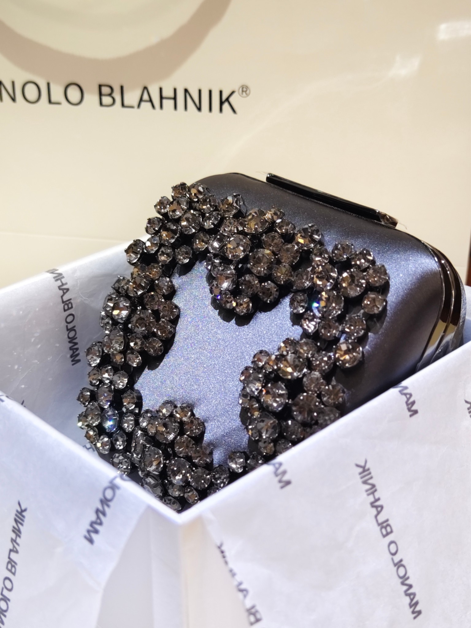 [TOP] MANOLO BLAHNIK Lace-patterned Square Bag 15.8*17*7.3cm - Blue - 711 Luxury