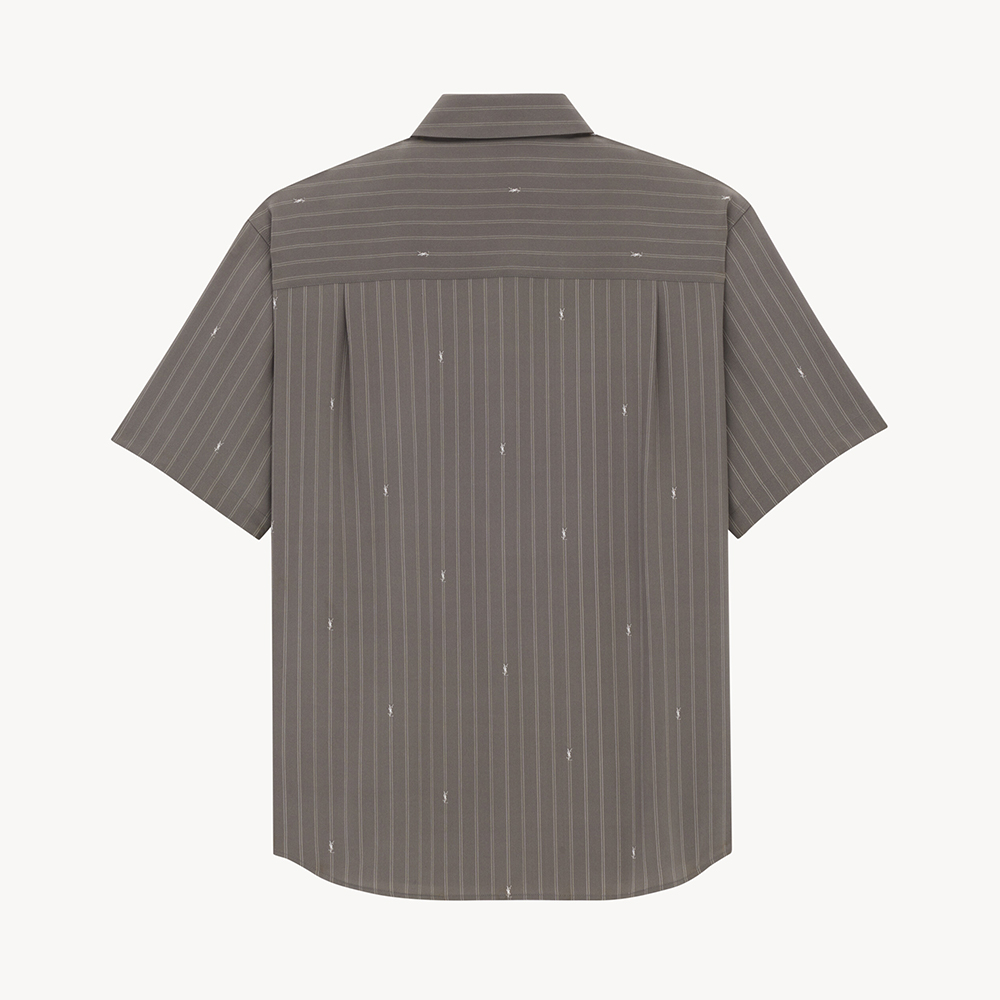 Saint Laurent Shirt in Cassandre Stripe Silk Crepe De Chine in Grey Silver #385016