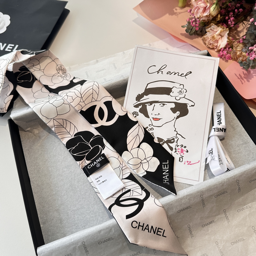 [TOP] CHANEL Twilly Scarf - Black and Pink - 711 Luxury