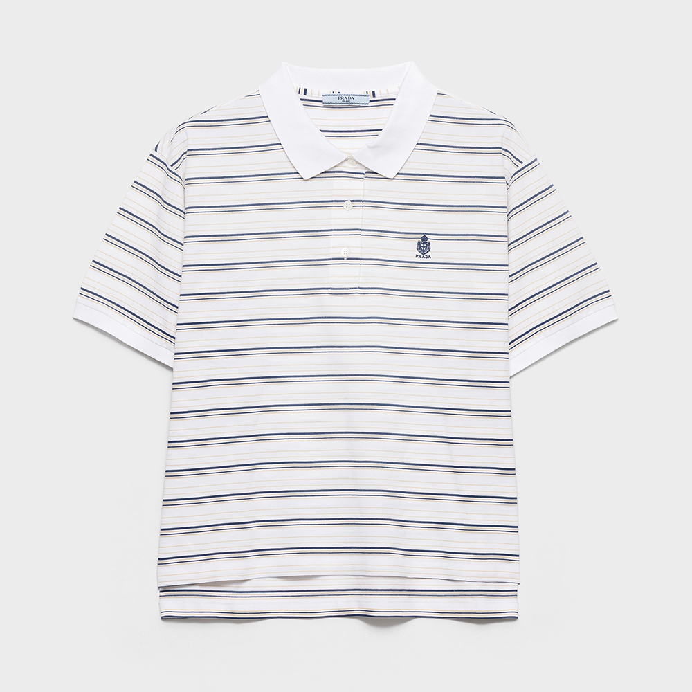 PRADA White Royal Blue Striped Piqué Polo Shirt #386284