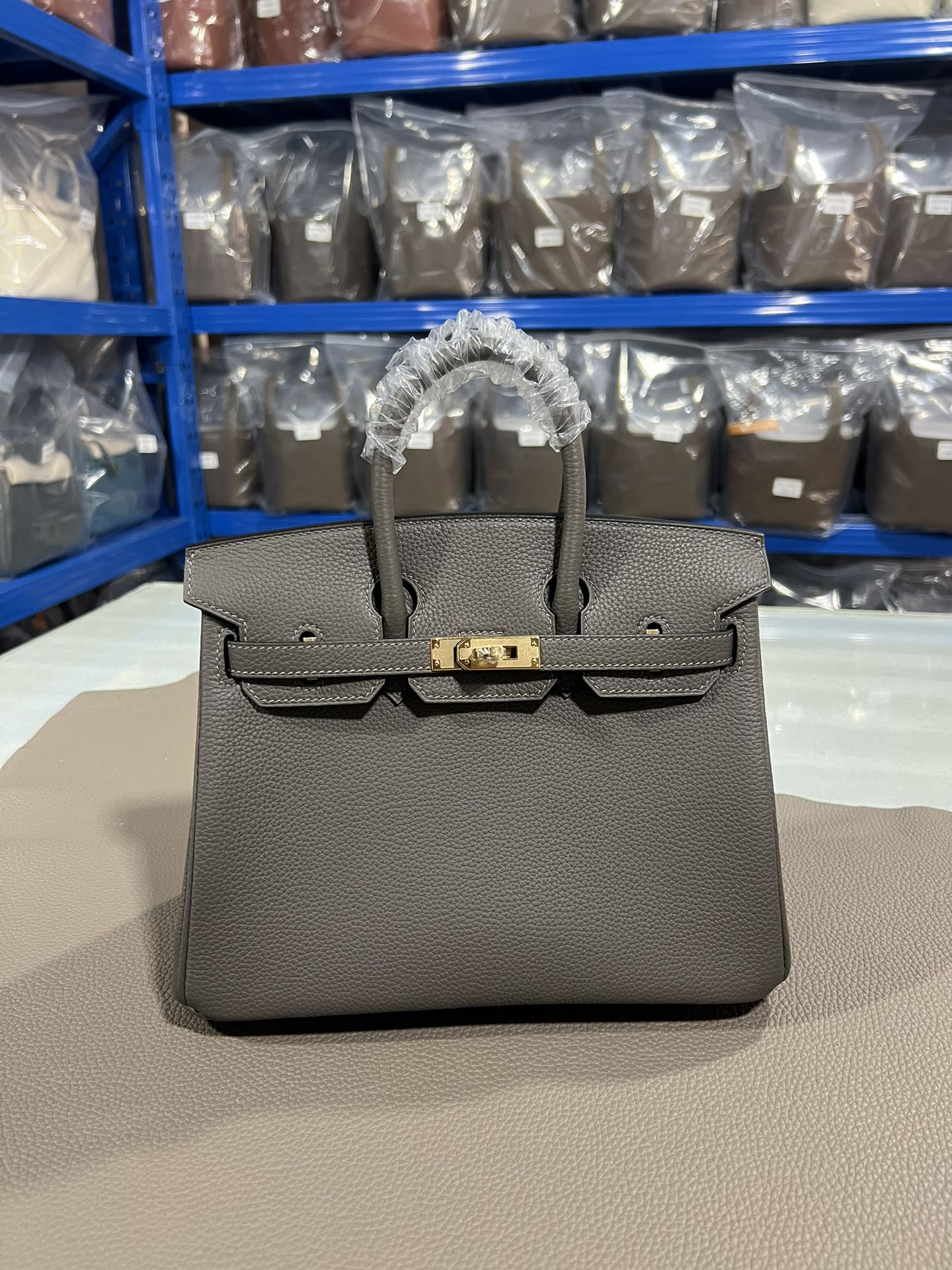 [TOP] HERMES Birkin Togo Leather 25cm - Etain & GHW