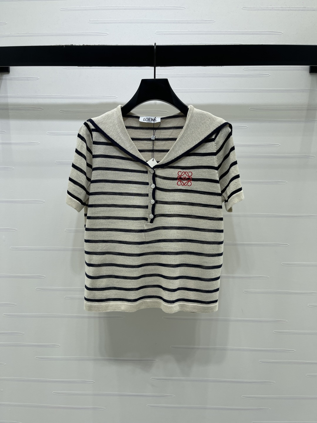 [TOP] LOEWE  Sailor Collar Striped Short-sleeved Shirt - Beige