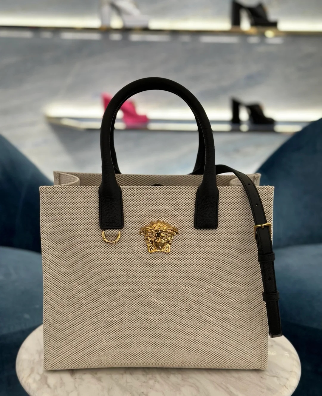 [TOP] VERSACE Denim Tote Bag 30 x 12 x 25 CM - Beige - 711 Luxury