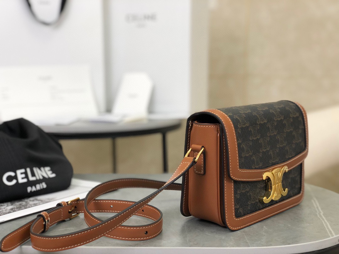 [TOP] CELINE Triomphe Bag Box Leather 18.5x14x6cm - Black - 711 Luxury