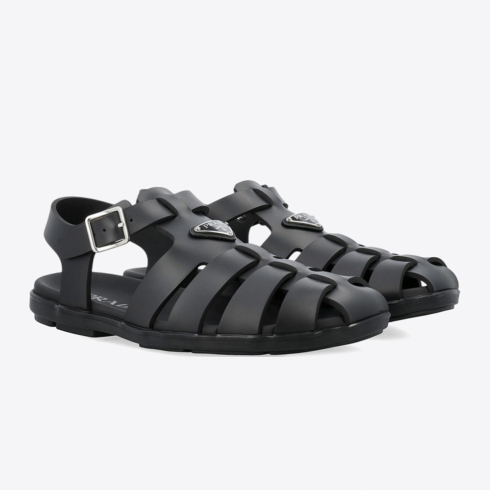 Prada Triangle Logo Cage Fisherman Sandals #383743
