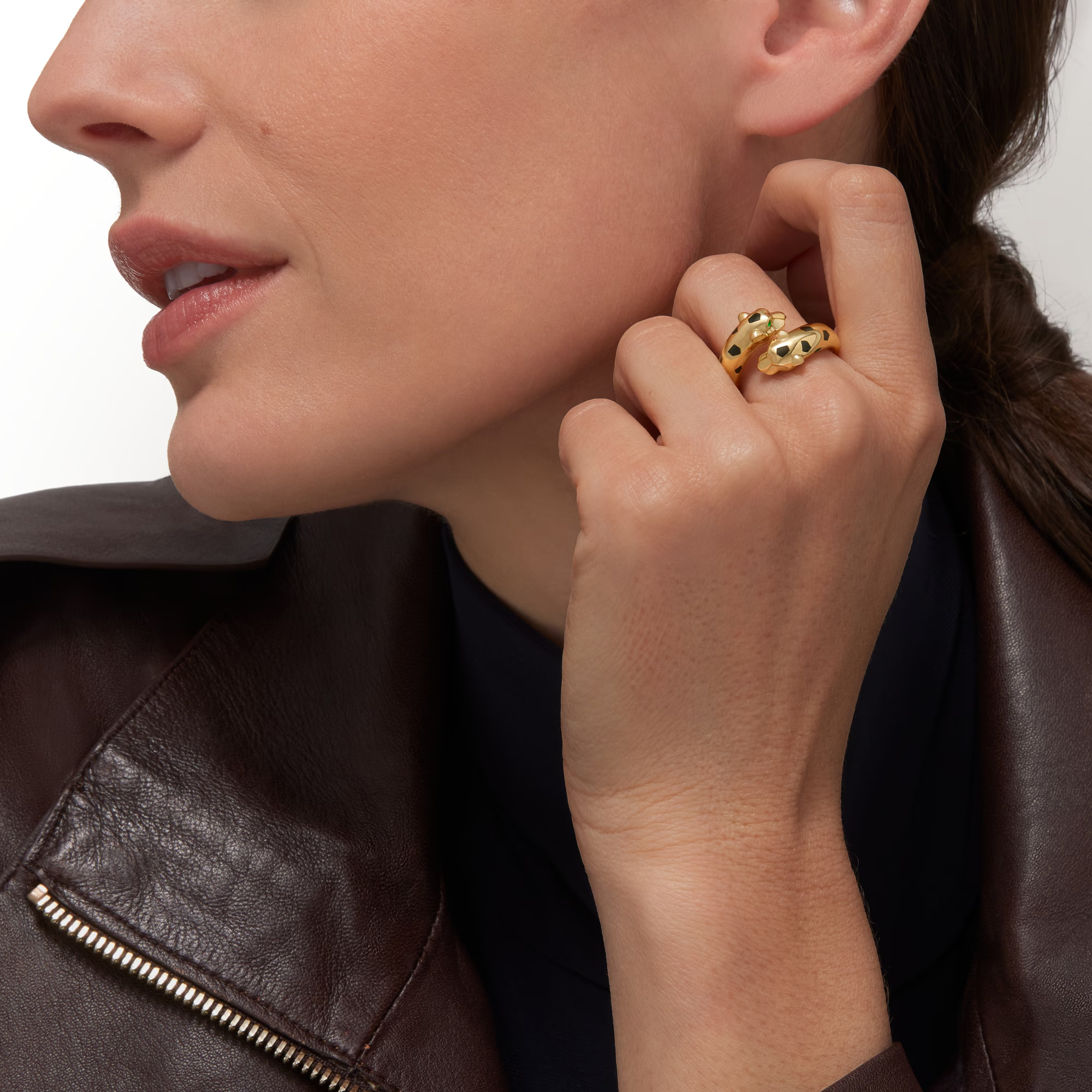 Carty Panther Motif Ring, Yellow Gold, Double Head