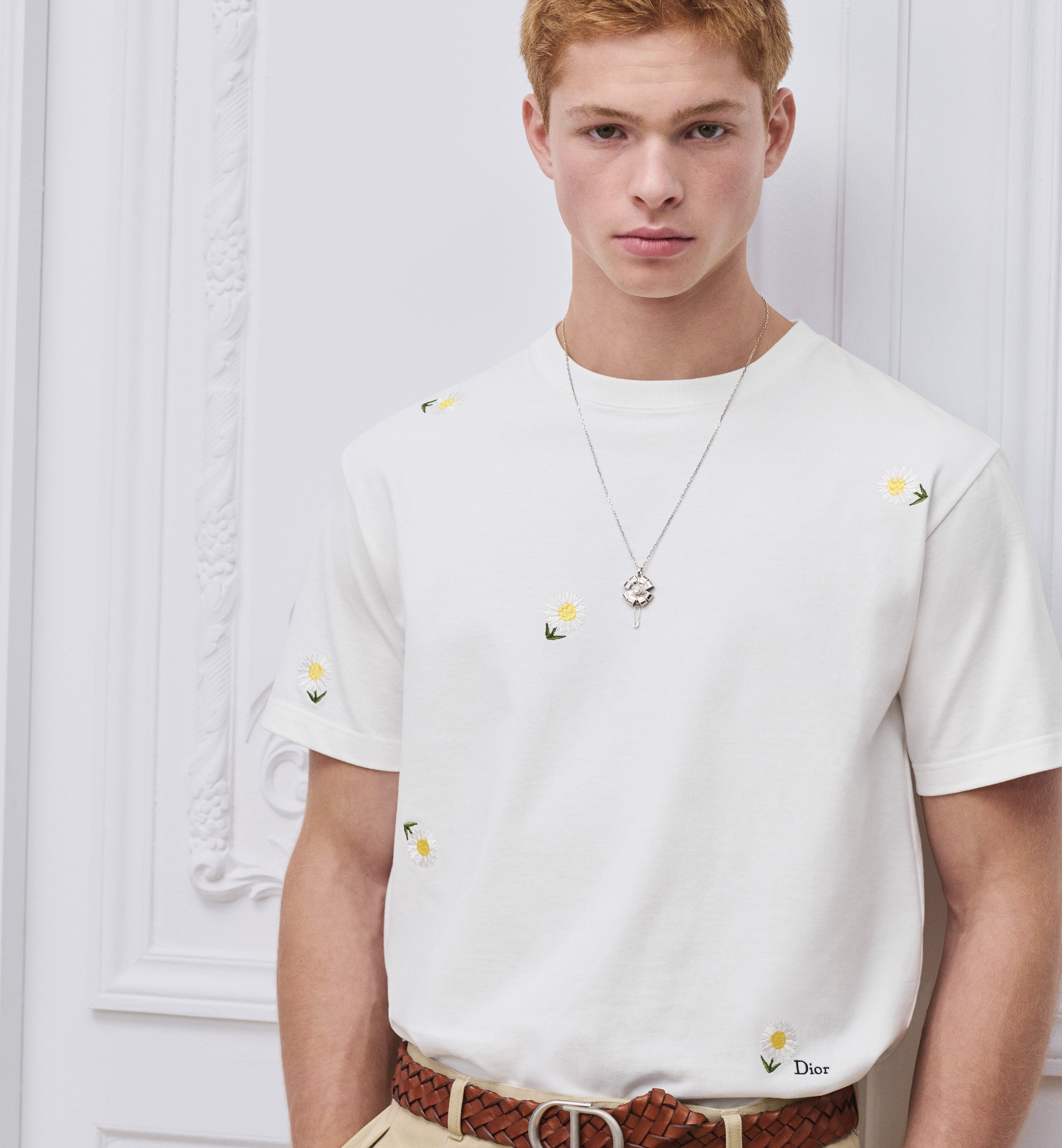 DIOR T-Shirt with Daisy Embroidery Relaxed Fit White Cotton Jersey #383941