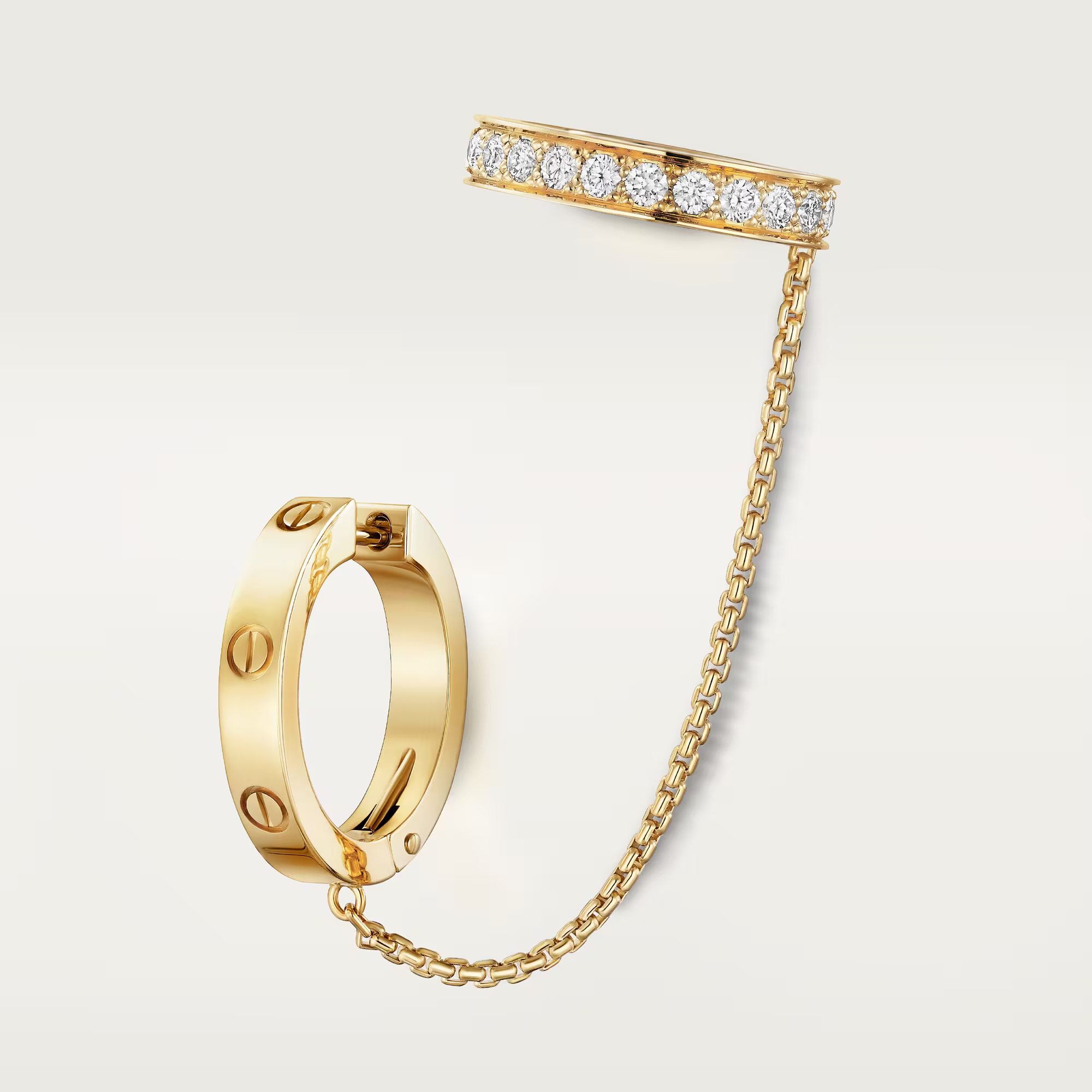 Carty Love Luna Loop Earrings, Yellow Gold, Multiwear Half-Paved,chain