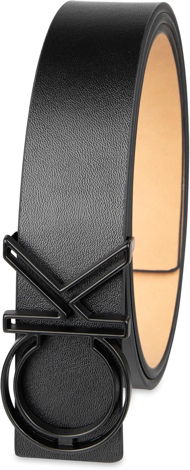 Calvin Klein Men’s CK Monogram Cut Out Buckle Belt – Casual Belt for Jeans & Everyday Wear
