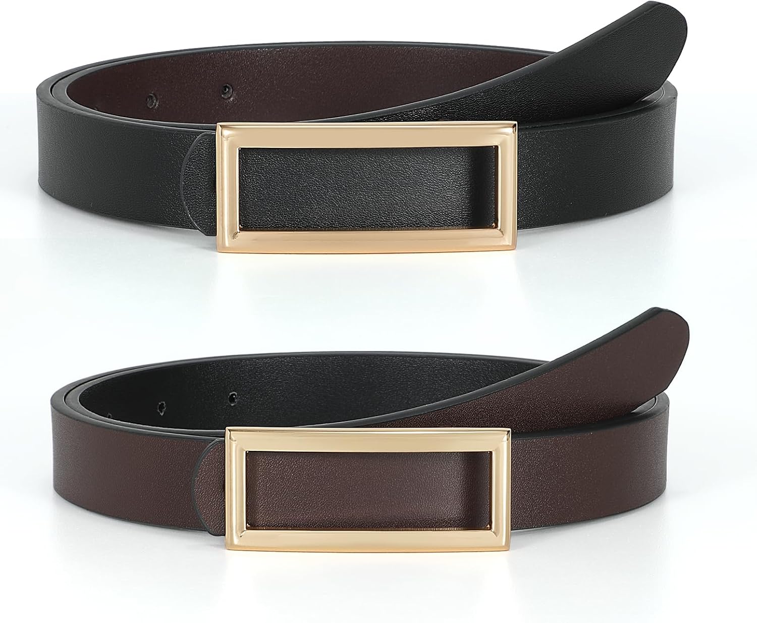 SUOSDEY Women Reversible Leather Belts for Jeans Pants Dresses Ladies Fashion Belts with Gold Buckle, 0.9 Width