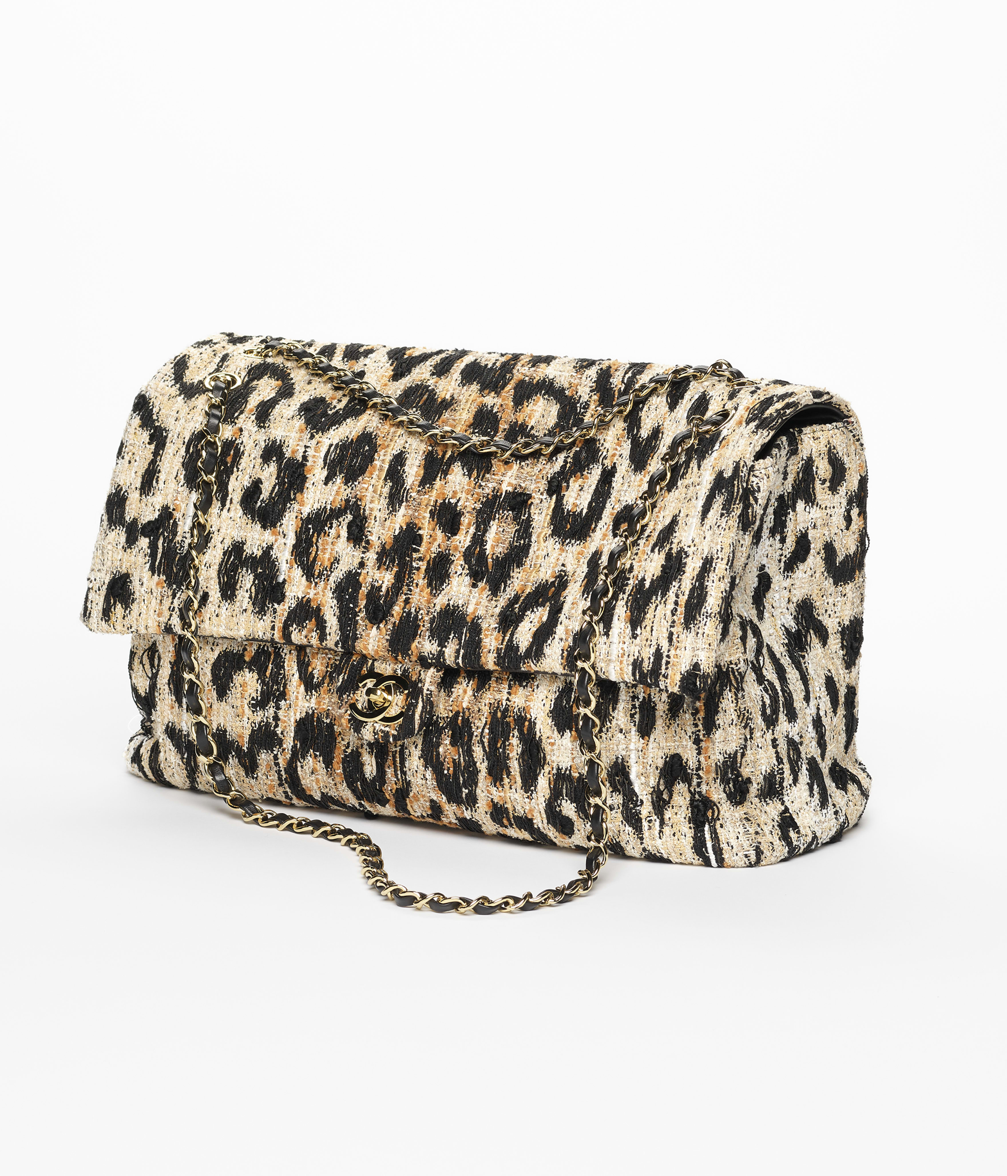 Chanel black Bag CHANEL Maxi Flap Bag Tweed Mixed Fibers Gold-tone Metal Brown Black White #394928 View 2 | Nigo Office
