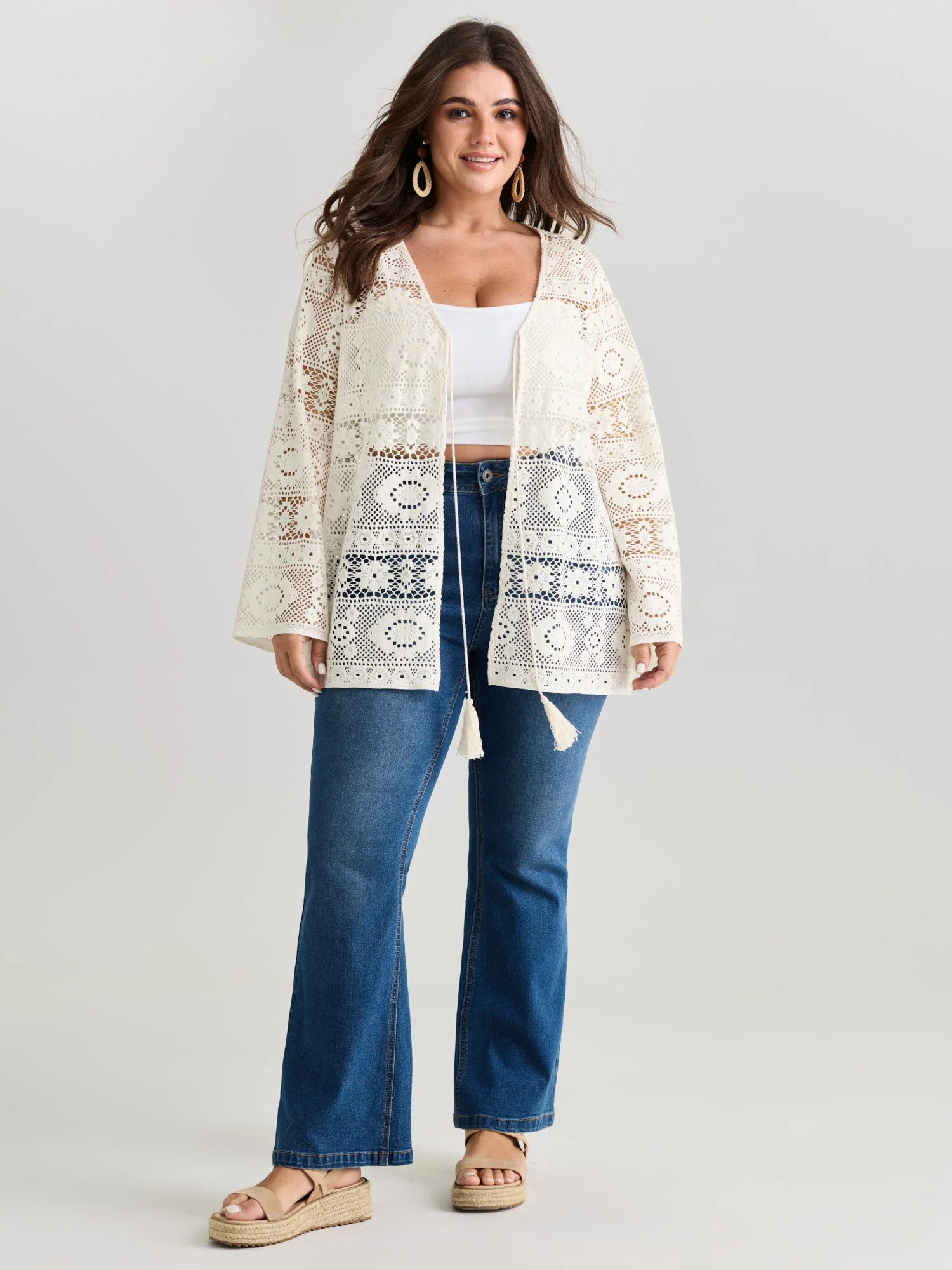 Lace Hollow Front-Tie Kimono