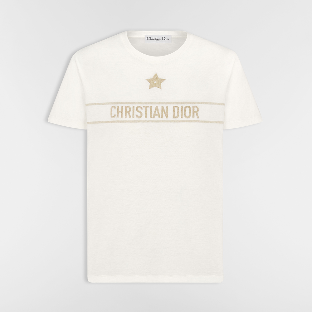 DIOR Embroidered T-Shirt Black and Gold-Tone Cotton-Blend Jersey #334724