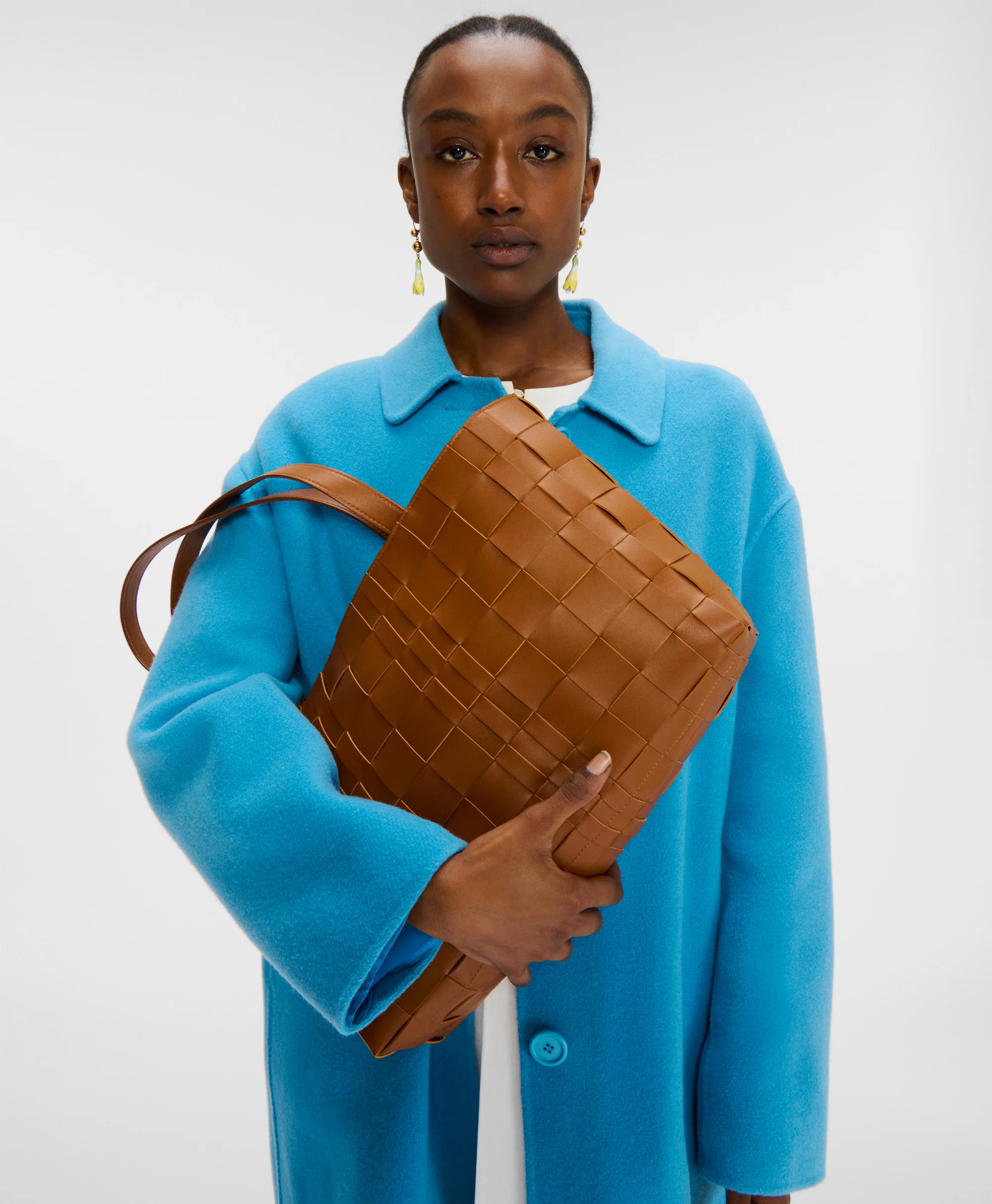 Upcycled Woven Leather Tote - Camel